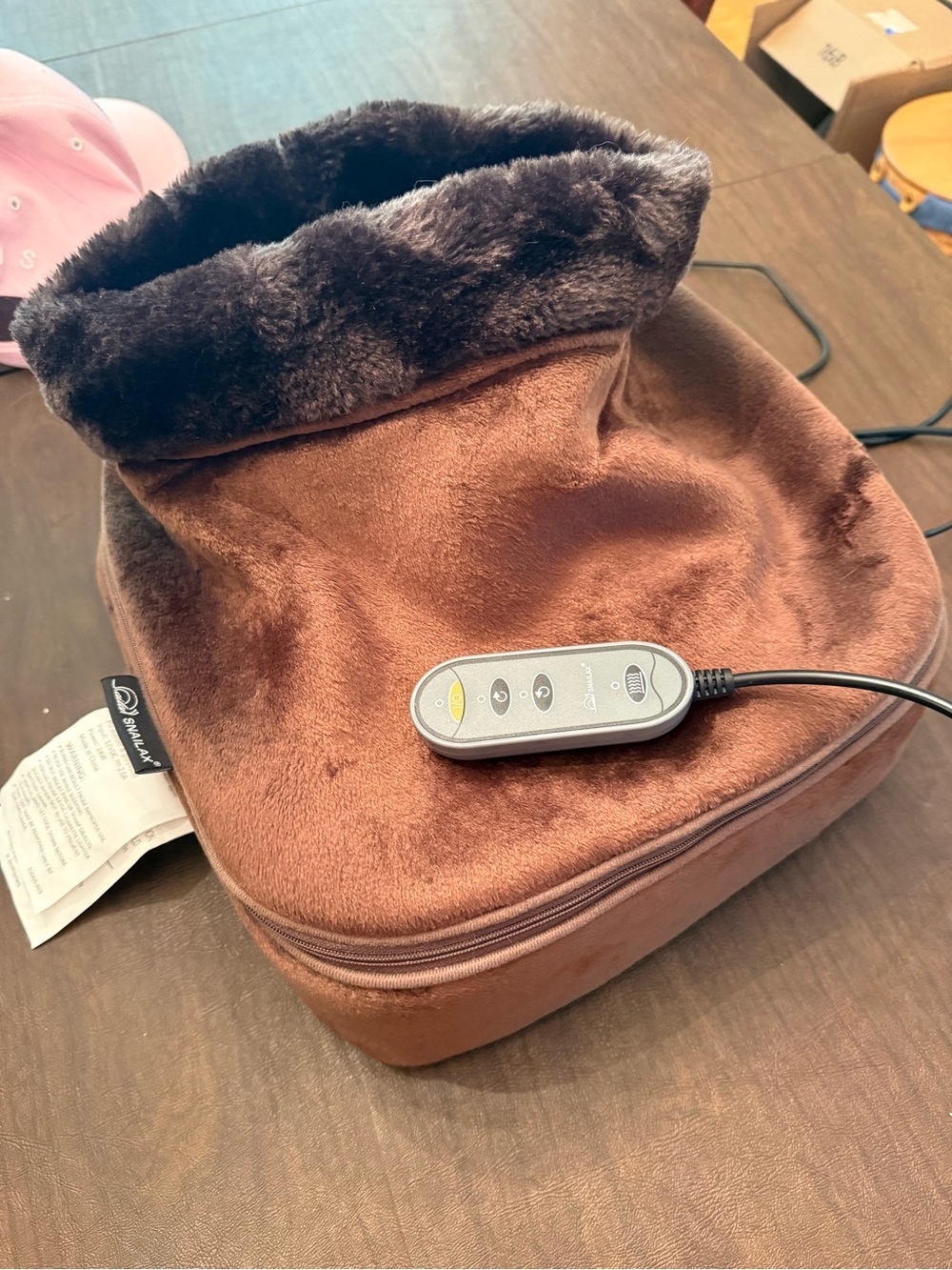 NEW Snailax Brown Plush Electric Foot Warmer with Controller (see video)